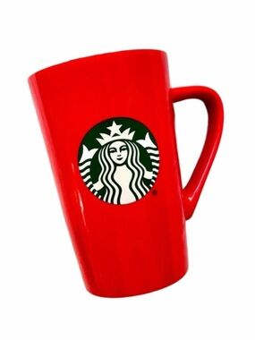 Starbucks Red Ceramic Handle Mug 12oz Green White Siren Mermaid Logo